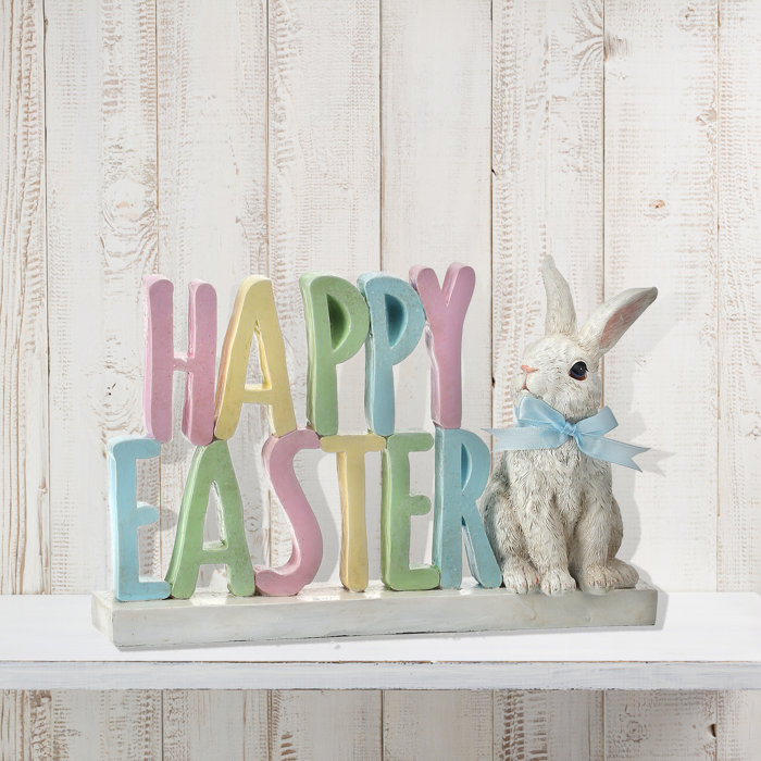 The Holiday Aisle® Resin Happy Easter with Bunny Wayfair